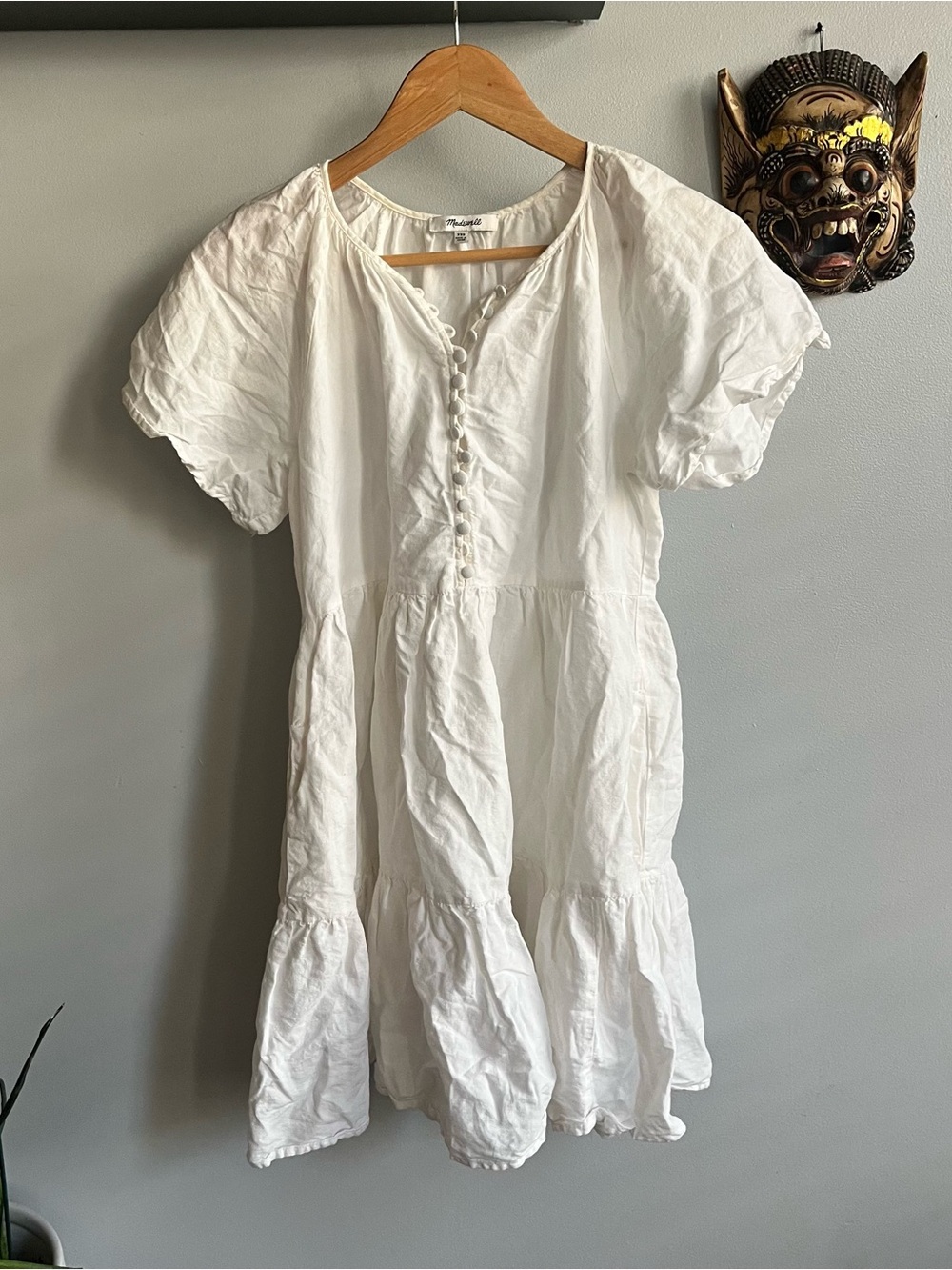 Madewell White Mini Dress with Button Front